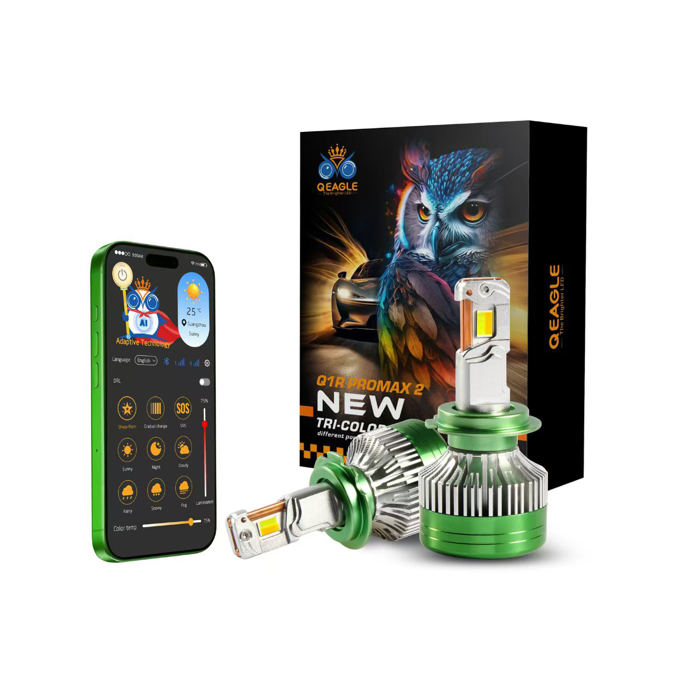 Super Bright High Lumen High Power Car LED Headlight Bulb CANBUS Error Free Smart Adaptive auto led application Control 3 Color Auto Light